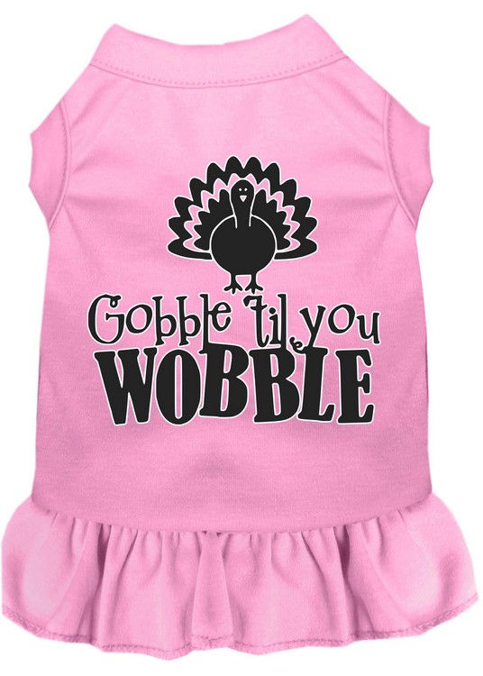 Gobble til You Wobble Screen Print Dog Dress Light Pink XS